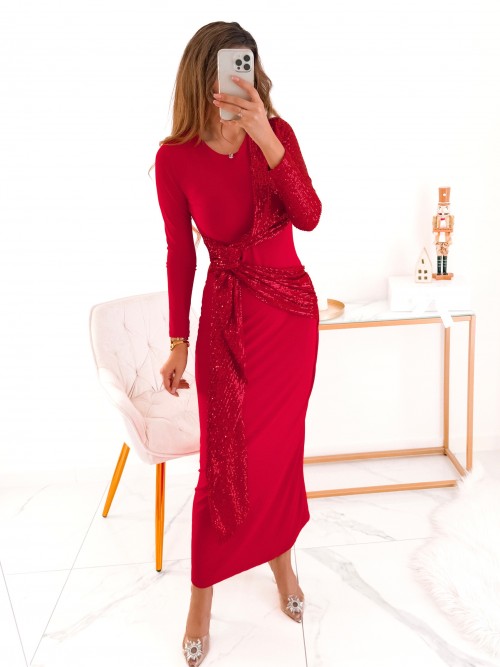 Sukienka LOVELY maxi cekinowy supeł RED