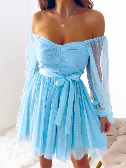Sukienka PENNY tiulowa z paskiem BLUE