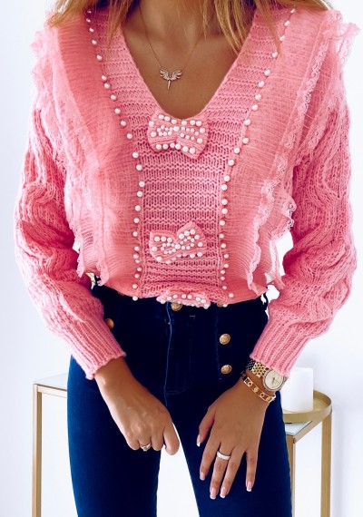 Sweter LIDIA z koronką i perełkami ROSE 6