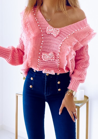 Sweter LIDIA z koronką i perełkami ROSE 5