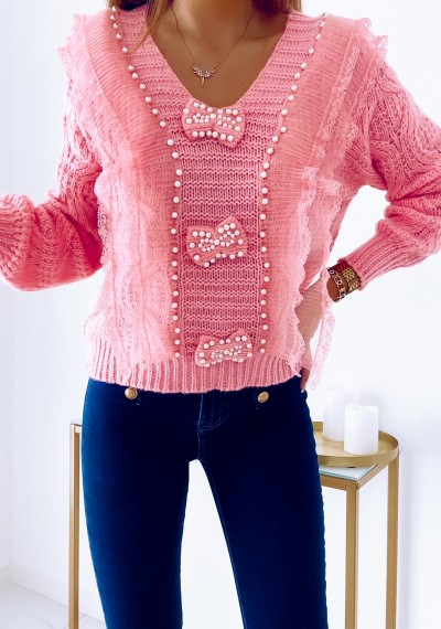 Sweter LIDIA z koronką i perełkami ROSE 11