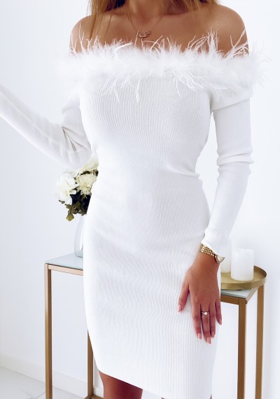 Sukienka HARIETT z piórkami WHITE