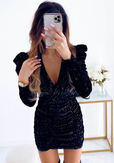 Sukienka VIVIEN welurowy materiał BLACK ze złotem 2