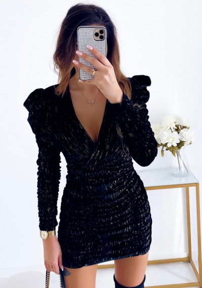 Sukienka VIVIEN welurowy materiał BLACK ze złotem 6