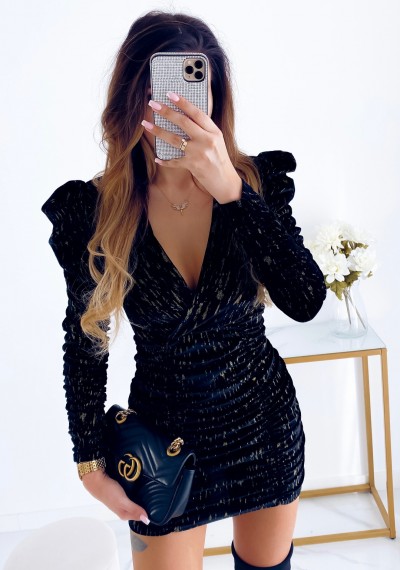 Sukienka VIVIEN welurowy materiał BLACK ze złotem 8