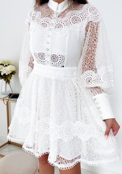 Sukienka AVANDA z ozodbną koronką WHITE 10