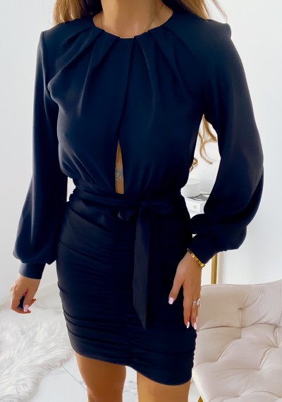 Sukienka LYDIA drapowana wiązana w pasie BLACK