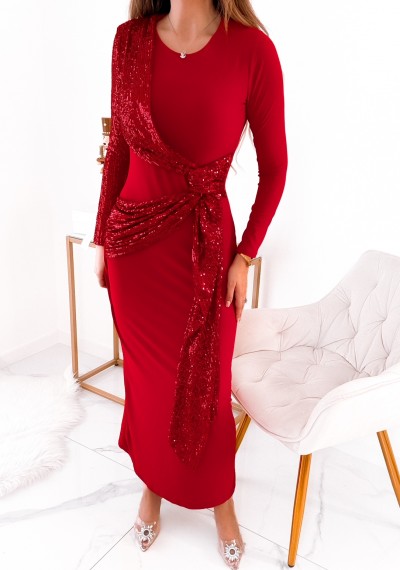 Sukienka LOVELY maxi cekinowy supeł RED 1