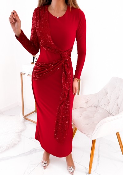 Sukienka LOVELY maxi cekinowy supeł RED 3
