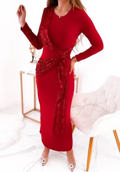 Sukienka LOVELY maxi cekinowy supeł RED 4