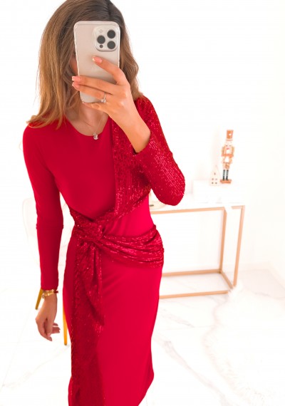Sukienka LOVELY maxi cekinowy supeł RED 9
