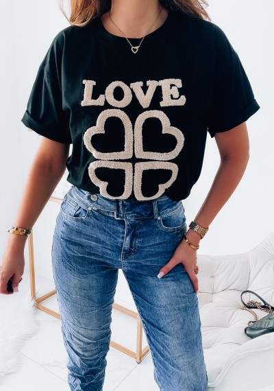 T-shirt LOVE z aplikacja BLACK 11