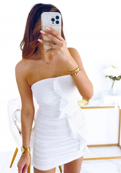 Sukienka KARLA drapowana z falbanka WHITE 2