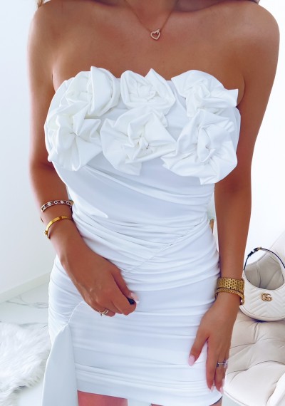 Sukienka ANDY drapowana z różami WHITE 5