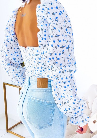 Bluzka DENVIS z różą w kwiatowy print BLUE 7